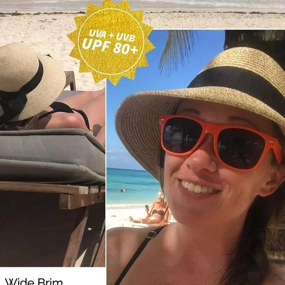 Womens Beach Sun Straw Hat UV UPF 80+ Travel Foldable Brim Summer UV Hat